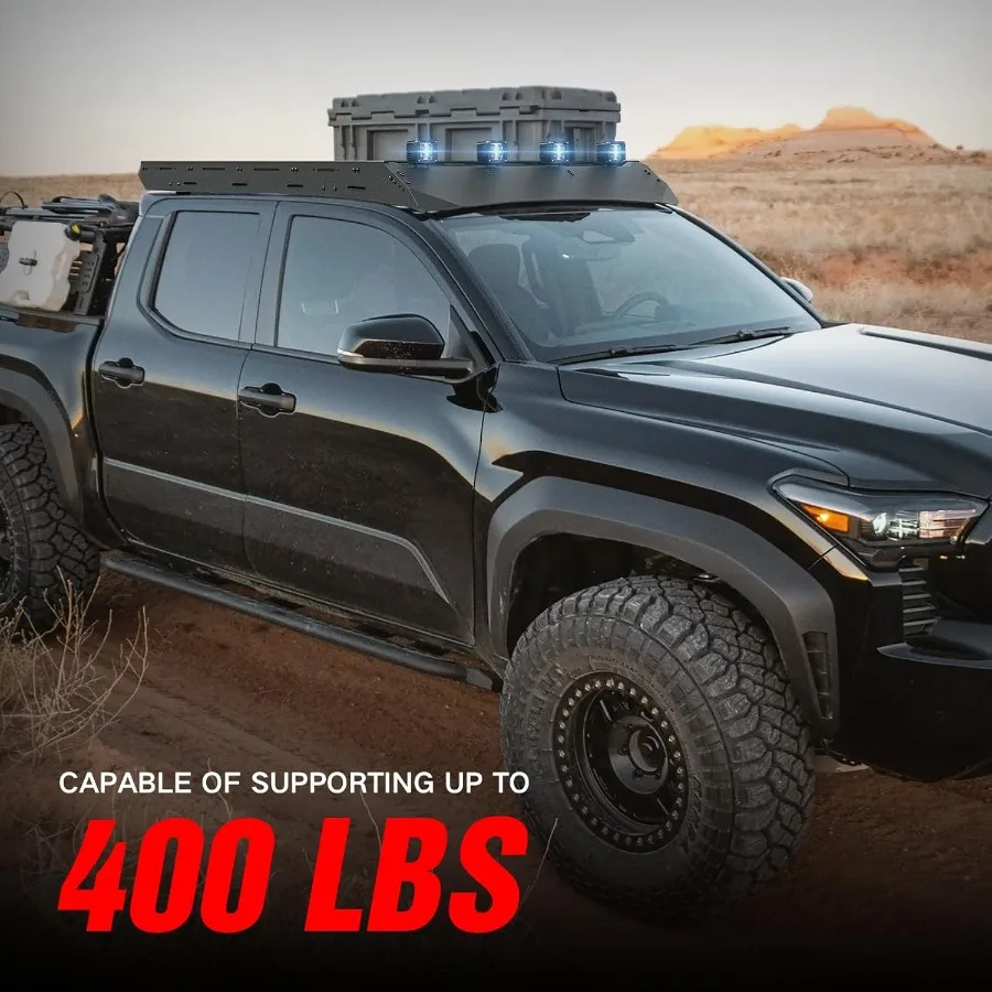 سلة شحن لرف السقف العلوي من تاكوما مع أضواء LED متوافقة مع 20242025 Tacoma Double Cab Crew Cab 4th Gen Truck Cargo C