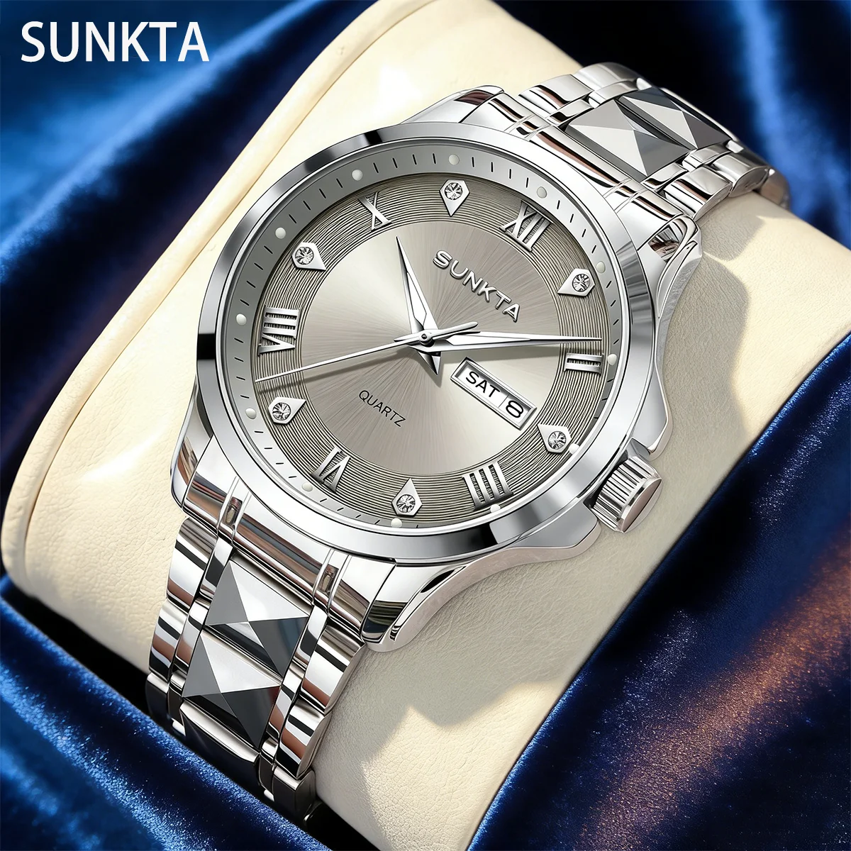 

SUNKTA Luxury Fashion Men Clock Waterproof Luminous Week Date Sports Man Wristwatch Stainless Steel Men's Quartz Watches Reloj