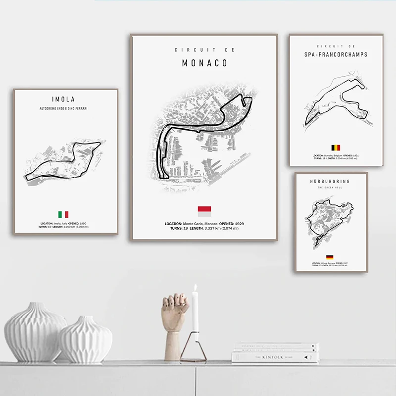 Classic Black and White Retro Wall Art, High-definition Racetrack Posters, Canvas Posters, and Home Decor Gifts - Frameless