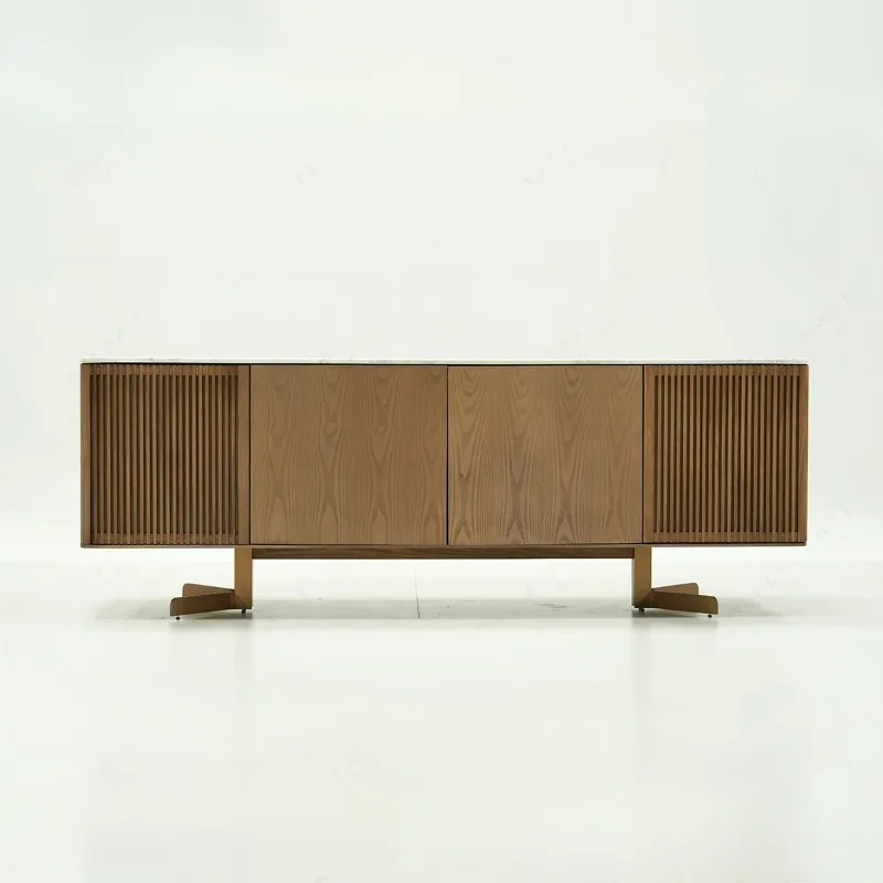 Modern lightweight luxury solid wood storage sideboard with natural marble top