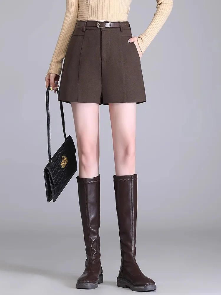 High Waist Woolen  Pants Women's Spring Autumn New Style Small Size Slimming Boot Pants Casual Wide Leg A-Line Pants