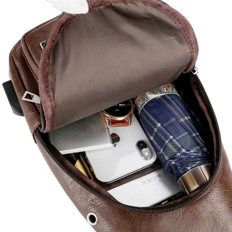 Kunstleder-Umhängetasche für Männer, Mehrtaschen-Crossbody-Rucksack, Lässige Schultertasche für Outdoor-Sport und tägliche Pendelfahrten – Detail 4