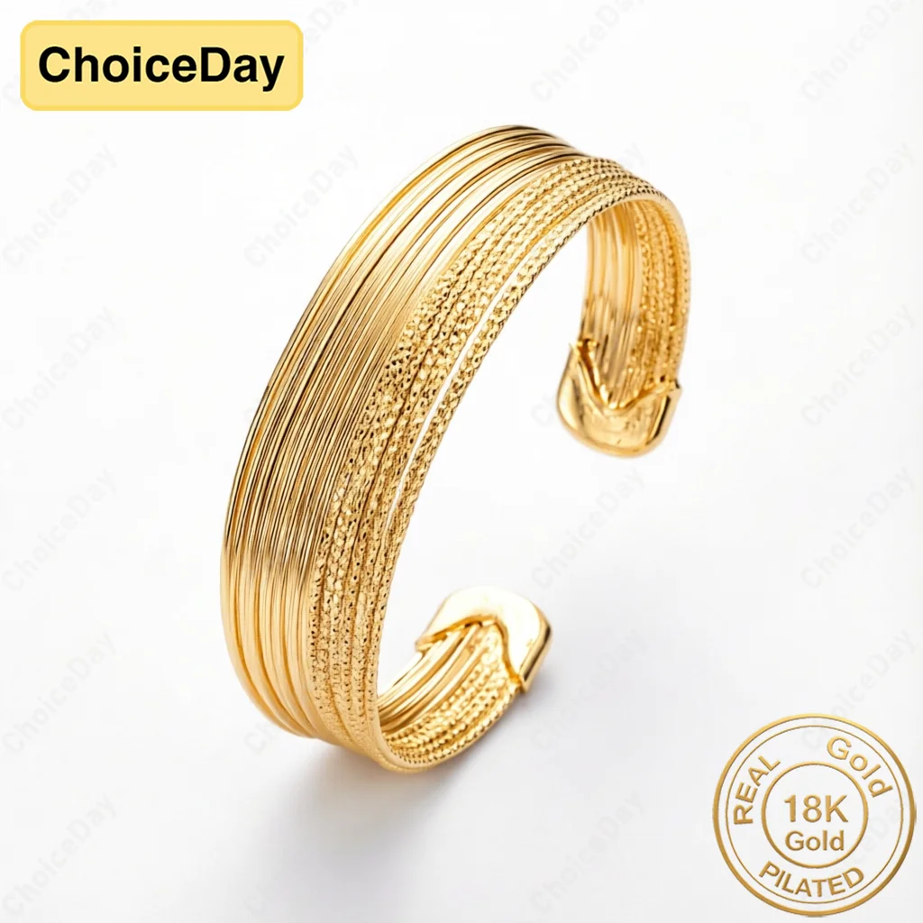 18K Gold Plated Sparkling Multi-Wrap Open Bangle for Women - Charming and Stylish for Weddings and Parties