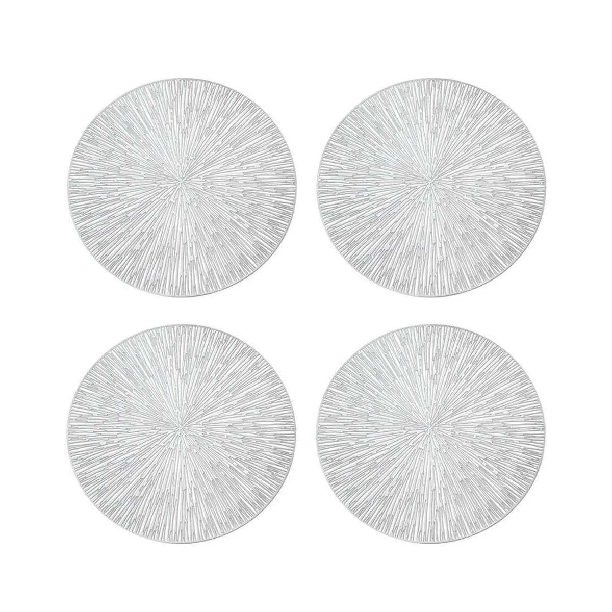 4PCS Round Placemats Restaurant Hollow PVC Decoration Meal Mat Anti-Hot Dining Table Line Mat Steak Plate Pad Silver