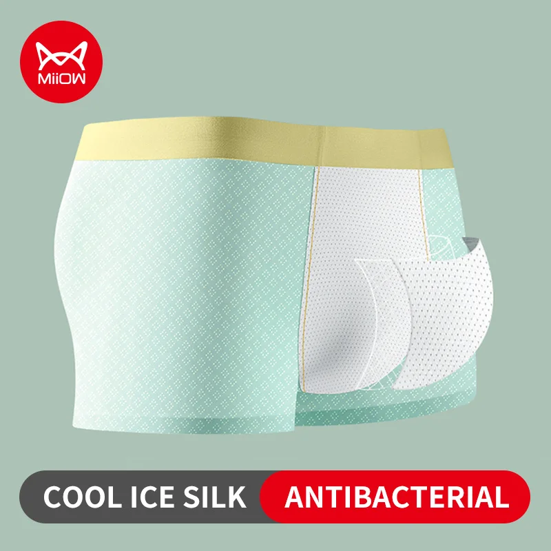 MiiOW 3Pcs Ice Silk Men\'s Boxers 7A Antibacterial Mesh Crotch Mens Underwear Cool Seamless Breathable Man Underpants Men Panties