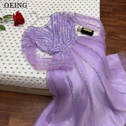 OEING Sparkly Lavender Prom Dress Elegant V Neck Squain Long Sleeves Prom Gowns Arabia Formal Occasion Gown Vestidos De Noche