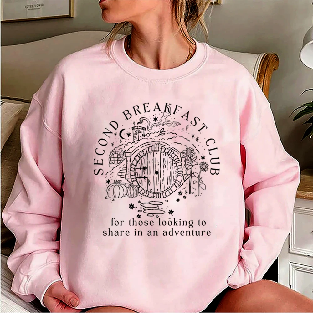 Second Breakfast Club Sweatshirt LOTR The Shire Shirt Literature Bookworm Hoodie Vintage Aesthetic Tops Middle Earth Sweatshirts