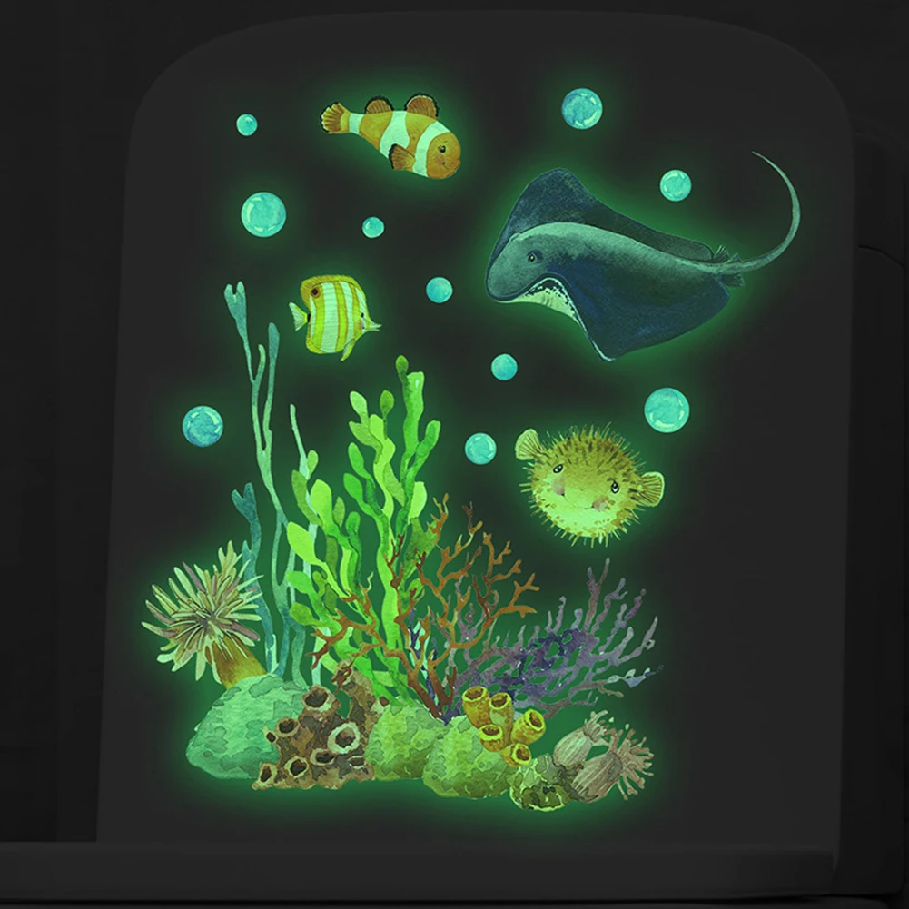 Glow in the Dark Aquatic Theme Wall Stickers for Bathroom Interior Walls Toilet Lids and Aquarium Glass Panels PVC Based