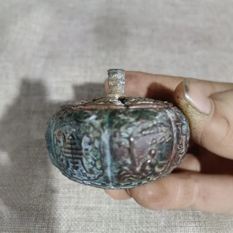 Antique Bronze Incense Burner with Red Spots Green Inlay, Decorative Piece for Home and Office, Craft Item