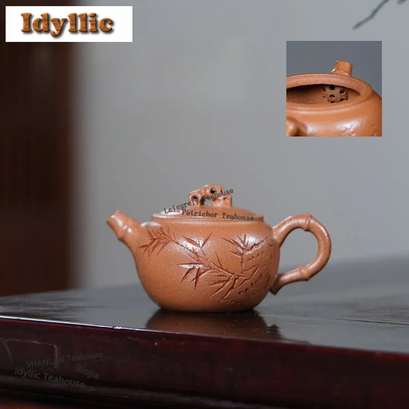 

160 мл антикварные чайники из фиолетовой глины Исин, бамбуковый горшок ручной работы, секция из сырой руды, грязевой чайник, китайский чайный сервиз Zisha, ча поделки
