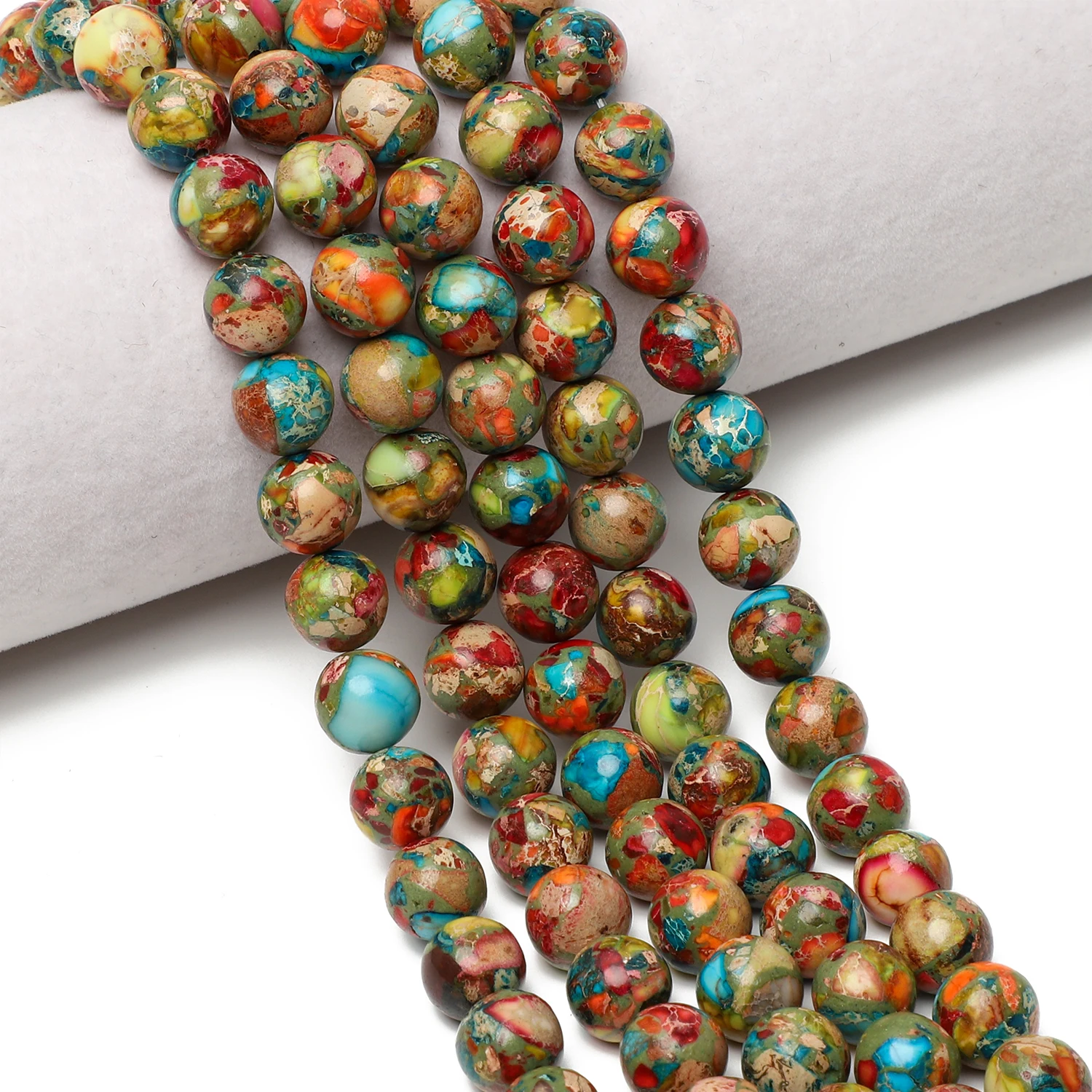 4/6/8/10mm Natural Stone Colorful Sea Sediment Imperial Jasper Round Loose Beads for Jewelry Making Needlework Diy Bracelet 15\'\'