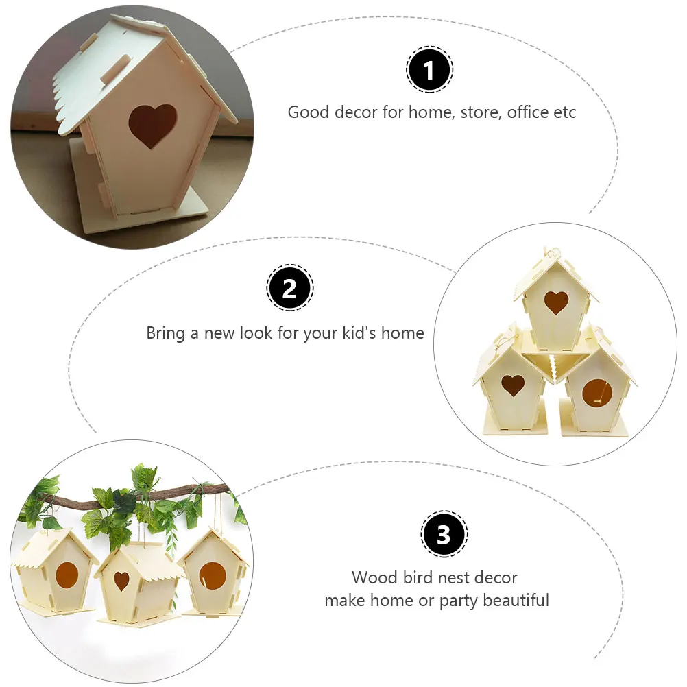

2 PC Delicate Wooden Bird House Decoration Child Rustic Toys for