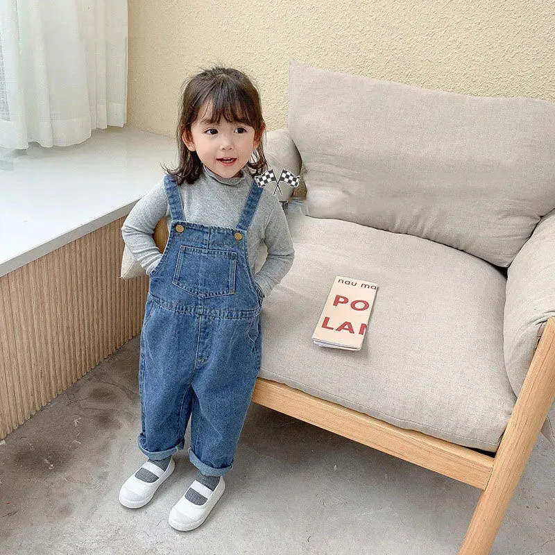 

Spring Autumn Baby Denim Blue Overalls Boys Girls Casual Fashion Jeans Cotton Cloth Long Pants Children's Denim Suspenders