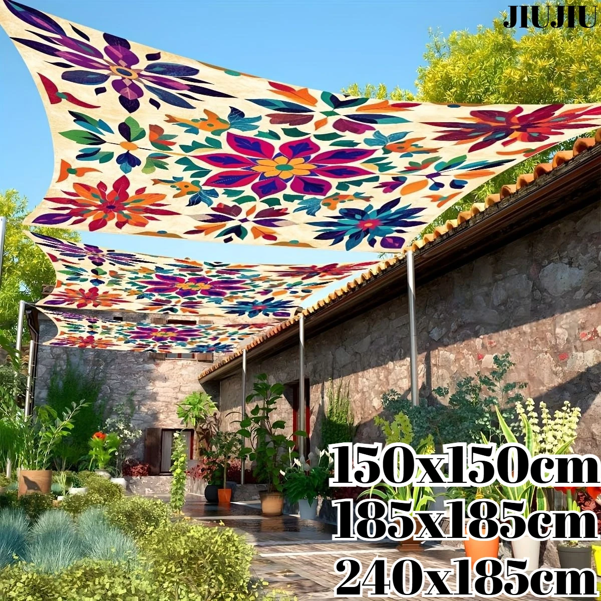 Voile d'ombrage rectangulaire à imprimé floral bohème pour jardin, terrasse, piscine, imperméable et anti-UV