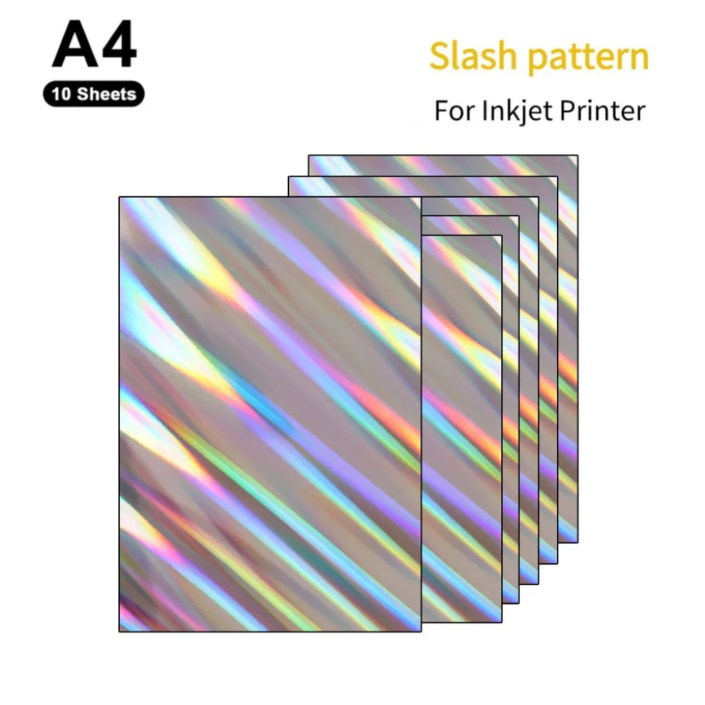 10 Sheets Holographic Sticker Paper A4 Waterproof Vinyl Rhombic Prism Labels Self-Adhesive Printing Paper for Inkjet Printer