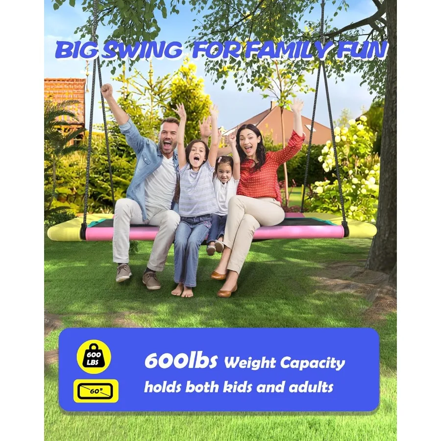 60 ''สี่เหลี่ยมผืนผ้าแพลตฟอร์ม Tree Swing ผู้ใหญ่ Giant Flying Swing ปรับสายคล้องแขวนกันน้ํา Textilene ผ้าฉีกขาด UV Resis