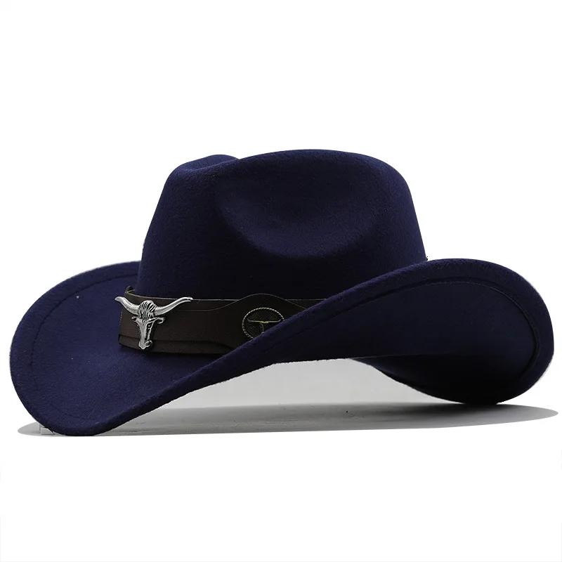 Western-Cowboy-Hut, 2 Größen, schwarzer Woll-Jazz-Zylinder, Herren, ethnischer Stil, Kuhkopf, Band, Filzkappe, Damen, Kinder, Reiten, Fedora-Hut – Detail 4