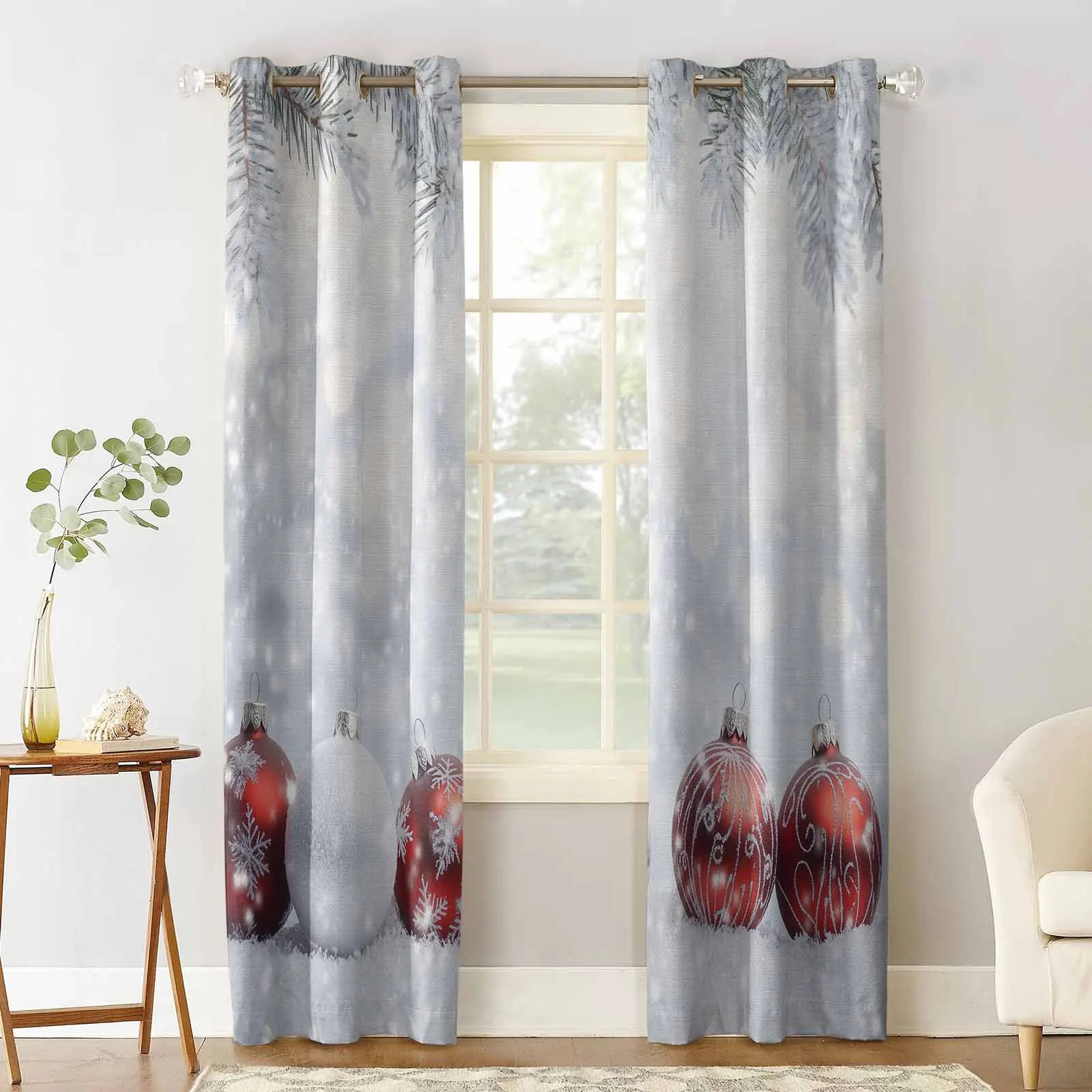 Christmas Snowball Curtains For Kitchen Bedroom Window Treatment Curtains For Living Room Home Decor