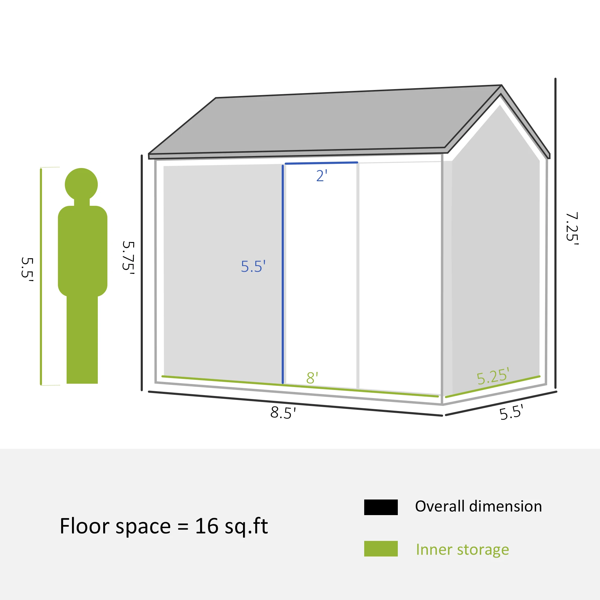 8' X 6' Outdoor Metal Garden Storage Shed W/ 2 Doors, Window, Sloped Roof Gray