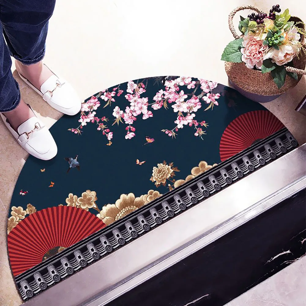 Chinese Retro Style Half-Round Carpet for Rooms Welcome Bathroom Bedroom Kitchen Rug Home Decoration Foot Floor Mat