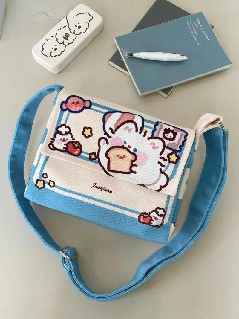 Xiuya Cute Cartoon Canvas Shoulder Bag Kawaii Print Sweet Lady Handbags for Women Anime Casual Japanese Fashion Crossbody Bag