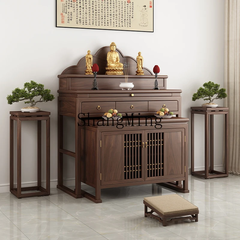 

HJ black walnut solid wood table incense case household Chinese step set cabinet Buddhist niche