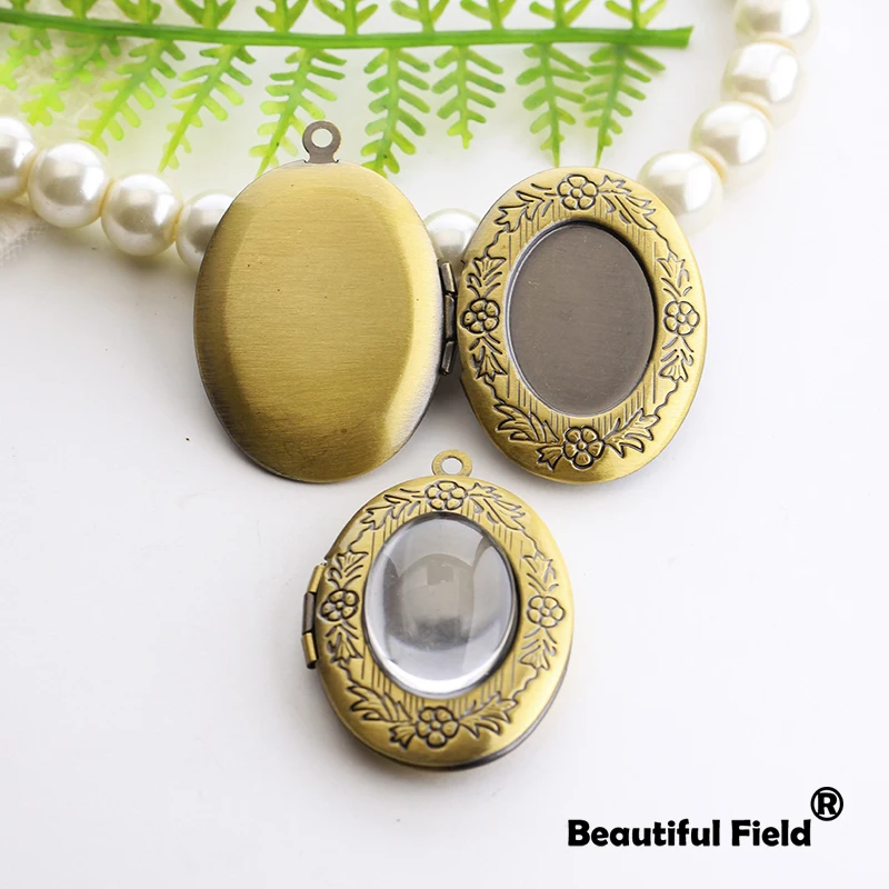2pcs Fit 13x18mm Photo Loclet Box Setting Brush Bronze  Color Plated Oval Cameo Base Blank Tray Flowers