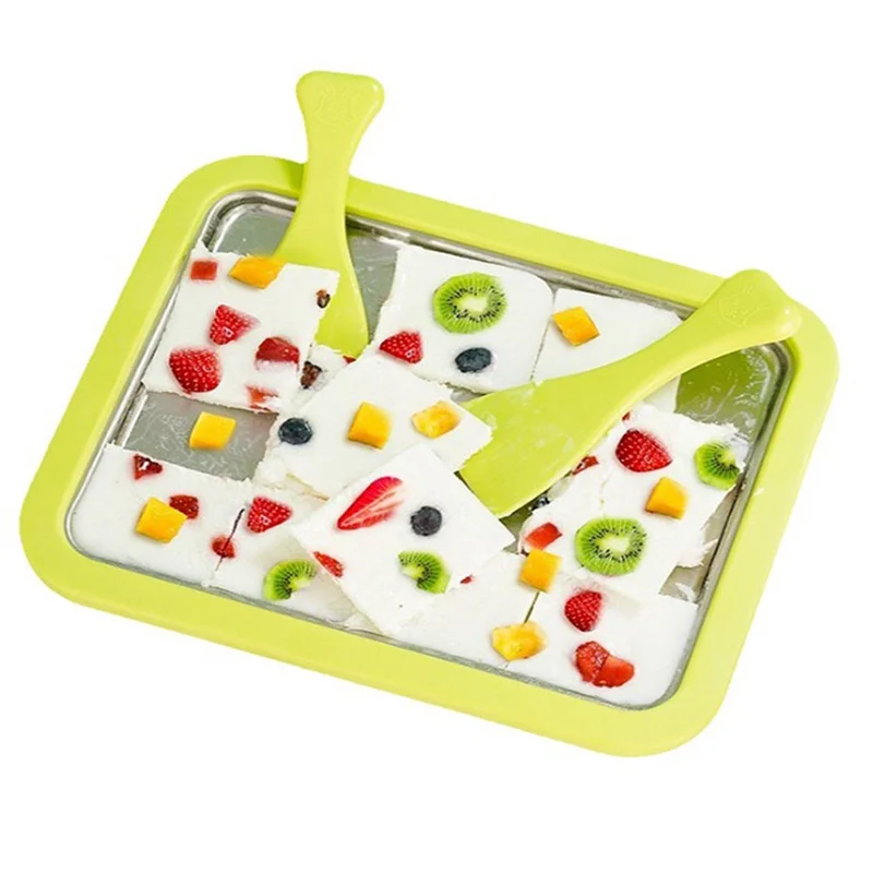 A005-máquina de iogurte frito de aço inoxidável sorvete máquina de iogurte congelado bandeja de resfriamento rápido com dois raspadores e gelo frito tra