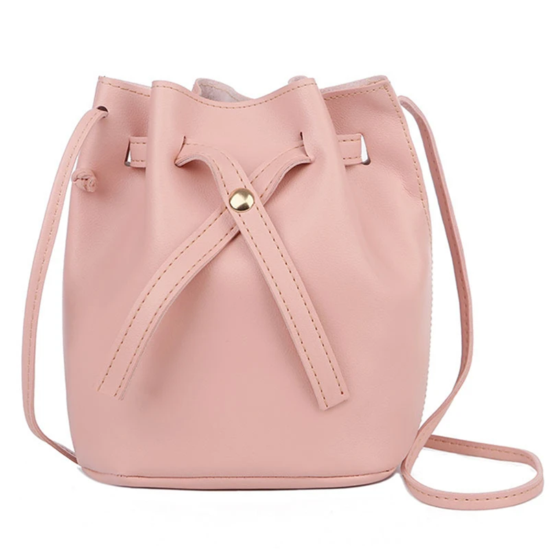 PU Bucket Shoulder Bag Women Drawstring Crossbody Bag Female Messenger Bags Ladies Synthetic Leather Handbag