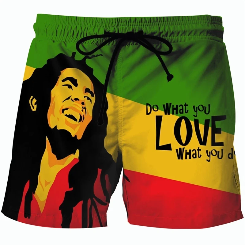 3D Printed Bob Marley Pattern Beach Shorts For Men Reggae Music Hip Hop Casual Funny Board Shorts Quick Dry Men Oversized Shorts