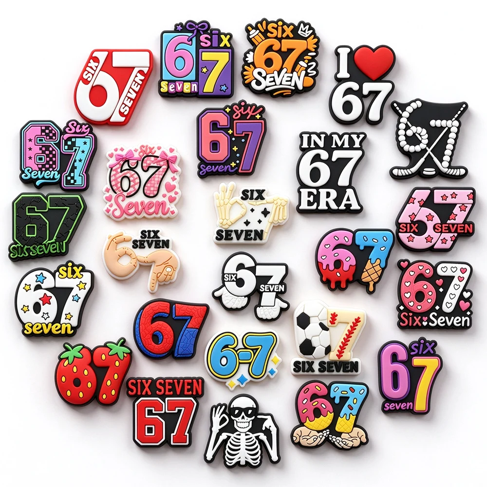 67 Six Seven Theme Shoe Charms Cute for Kids Waterproof PVC Shoe Decorations Compatible with Croc for Girls Party Favors