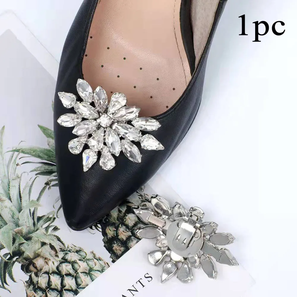 1PC Removable Lady Shoe Clips Wedding Bride Shoes Decoration Women High Heel Charms Jewelry Rhinestones Crystal Shoes Decoration