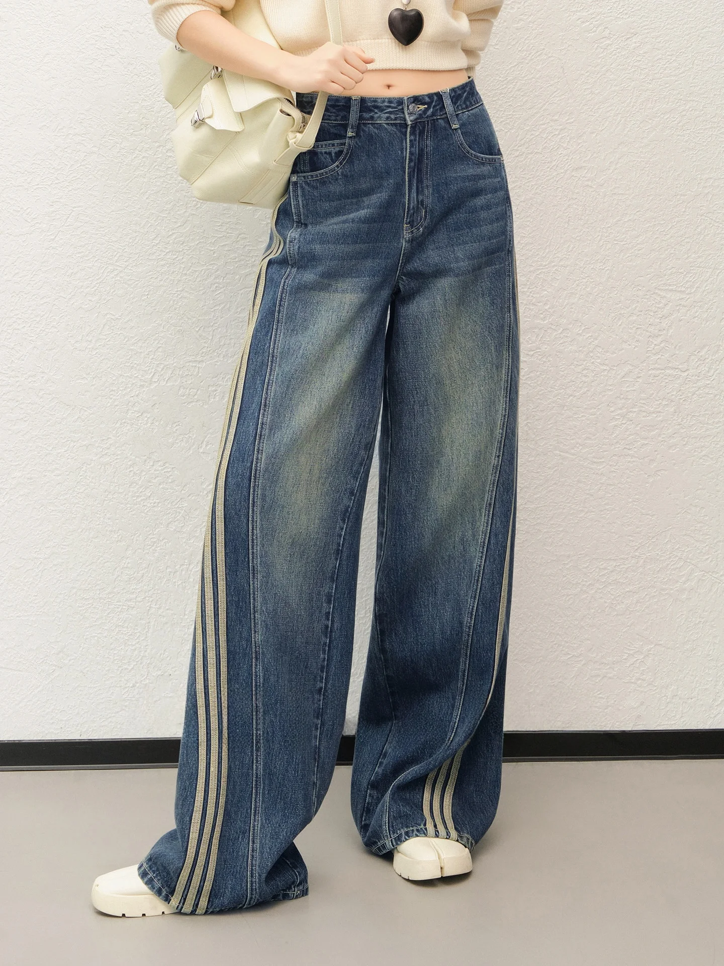 

Джинсы Meiyang Qinhuan с широкими штанинами, цветные, с высокой талией, повседневные, свободного кроя, модные женские джинсы для весны