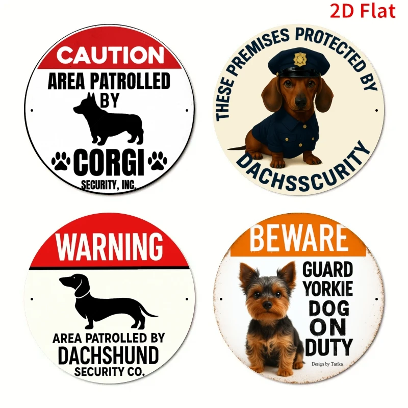2D Flat Design, 4pcs Set, No Trespassing Sign Private Property No Soliciting Yard Sign Beware of Dog Warning Metal Poster