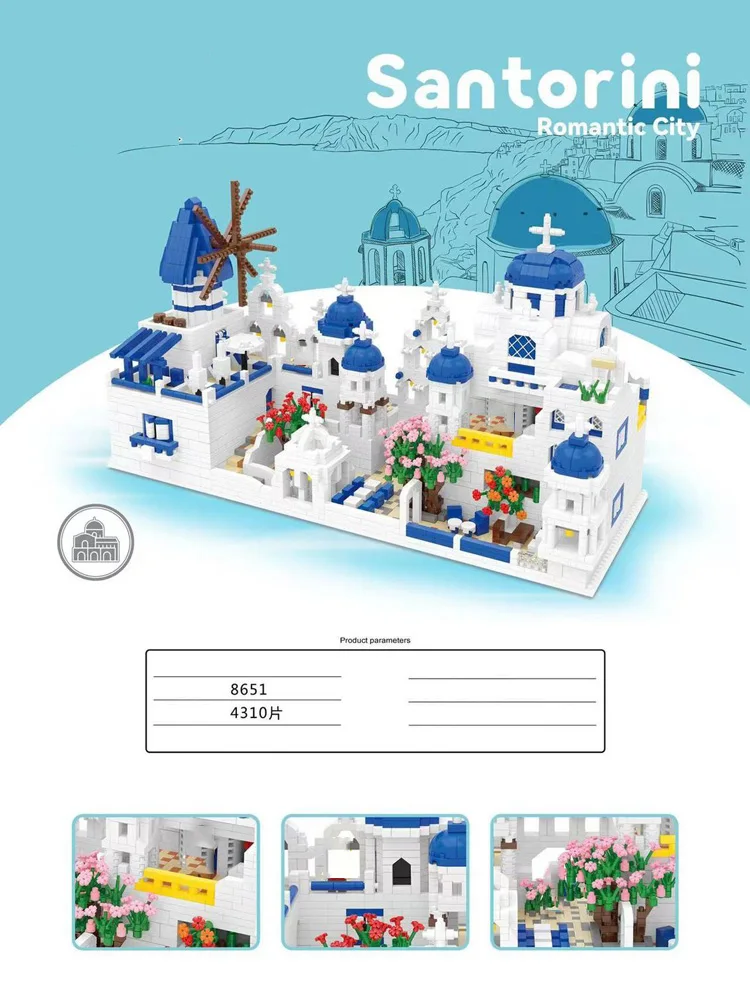 World Famous Scenic Spot Building Bricks Santorini Micro Diamond Block Scenes Model Greece Thira Nanobricks Toys For Gifts