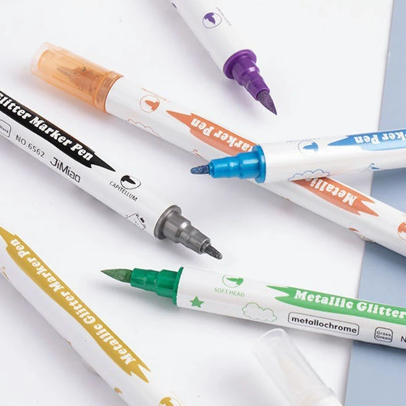 Glitter Marker สำหรับสมุดระบายสีโรงเรียนการออกแบบโปสเตอร์ DIY Scrapbooking Journal