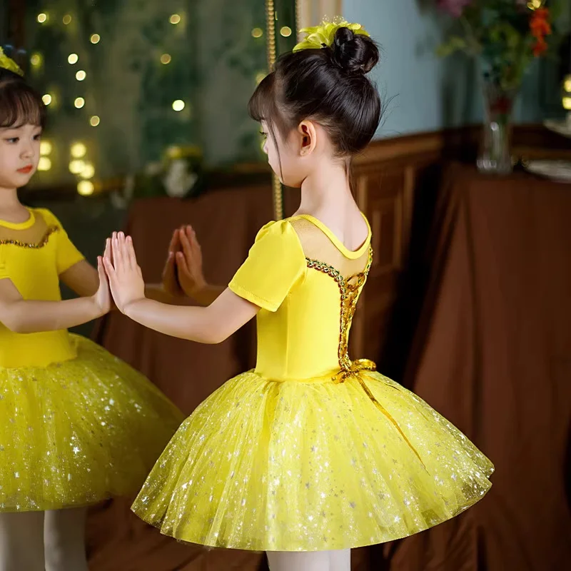 Giallo Vestito da ballo moderno per ragazze Bambini Bambini Costume da cheerleader Costumi per spettacoli teatrali Costume da ballo per ragazze