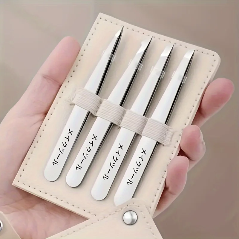 4 in 1 High-Quality Eyebrow Tweezer Hair Beauty Fine Hairs Puller Stainless Steel Slanted Brow Clips Removal Makeup Tools