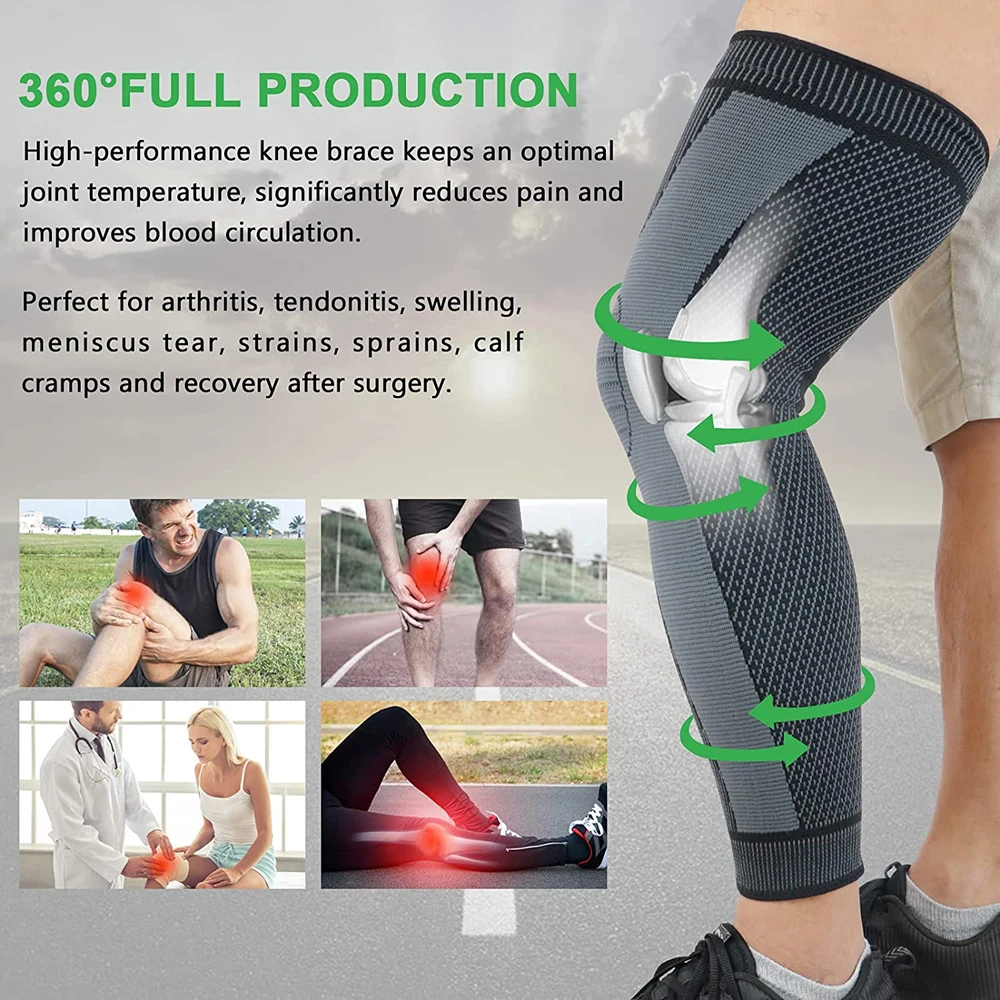 BraceTop Long Compression Leg Sleeves Bandage Protect Sports Lengthen Knee Pads Braces Support Elastic Knee Protector Joint Pain