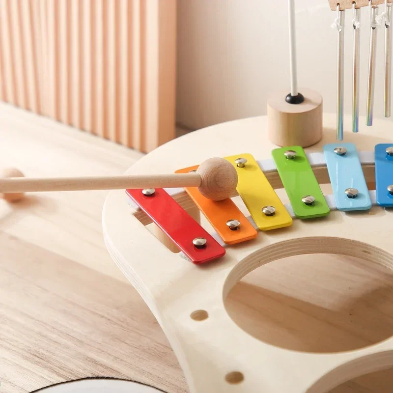 Baby Wooden Musical Instruments Toys Multifunctional Percussion Instruments Drum Eight Tone Piano Montessori Toys Birthday Gifts