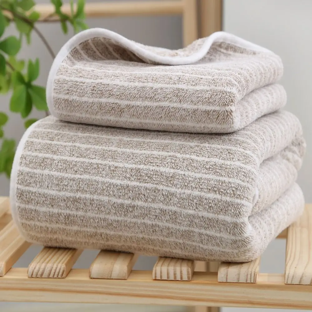 Simple Thickened Quick-Drying Towel Striped Super Soft Bath Towel Absorbent Coral Fleece Towel for Swimming Pool Sports Fitness