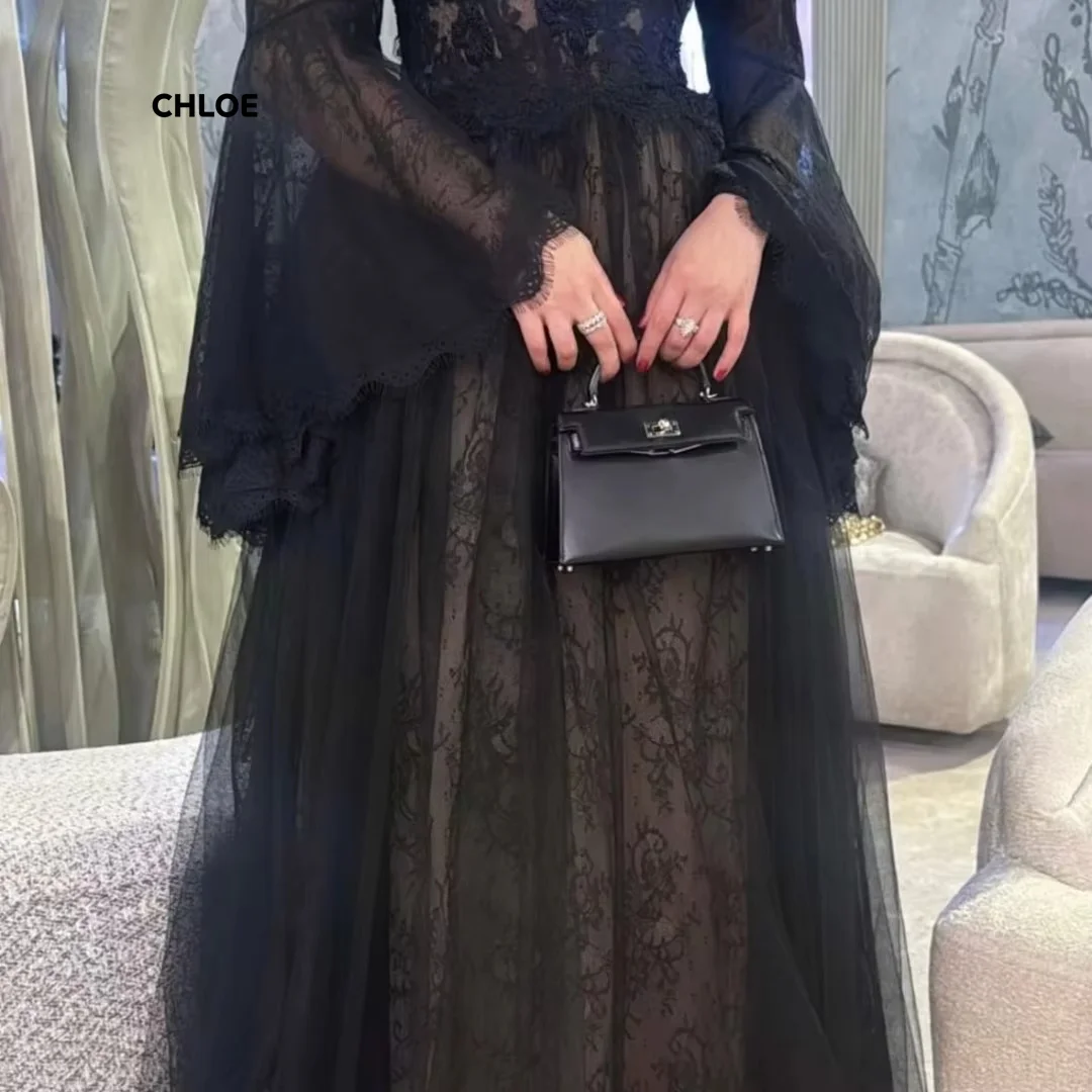 Vestido de noche hecho a medida para mujer, vestidos de lujo 2025, vestido de fiesta de líder cuadrado, línea A, vestidos para ocasiones a medida, fiesta de manga larga