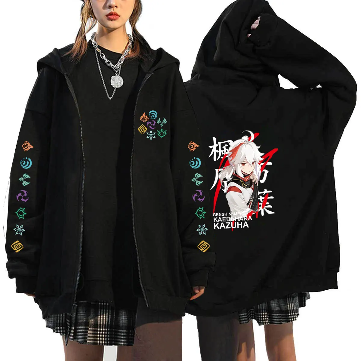 Genshin Impact Hoodies Kaedehara Kazuha Hu Tao Cartoon Graphic Zipper Hoodies Jacket Women Men Autumn Oversized Sweatshirt Coat