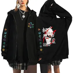 Genshin Impact Hoodies Kaedehara Kazuha Hu Tao Cartoon Graphic Zipper Hoodies Jacket Women Men Autumn Oversized Sweatshirt Coat