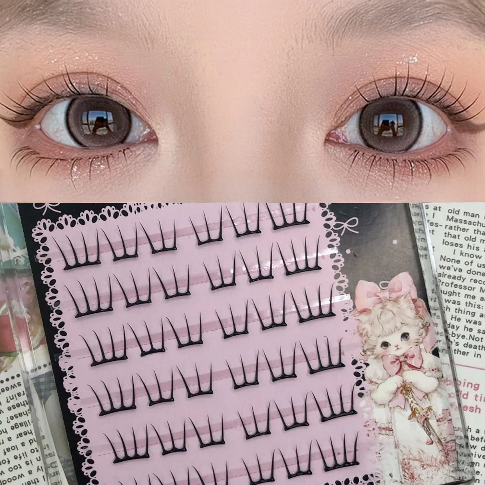 11-13mm Korean Style Glue Free False Eyelashes Reusable Fake Lashes Eye-Lifting Effect for Gilrs DIY Makeup Use