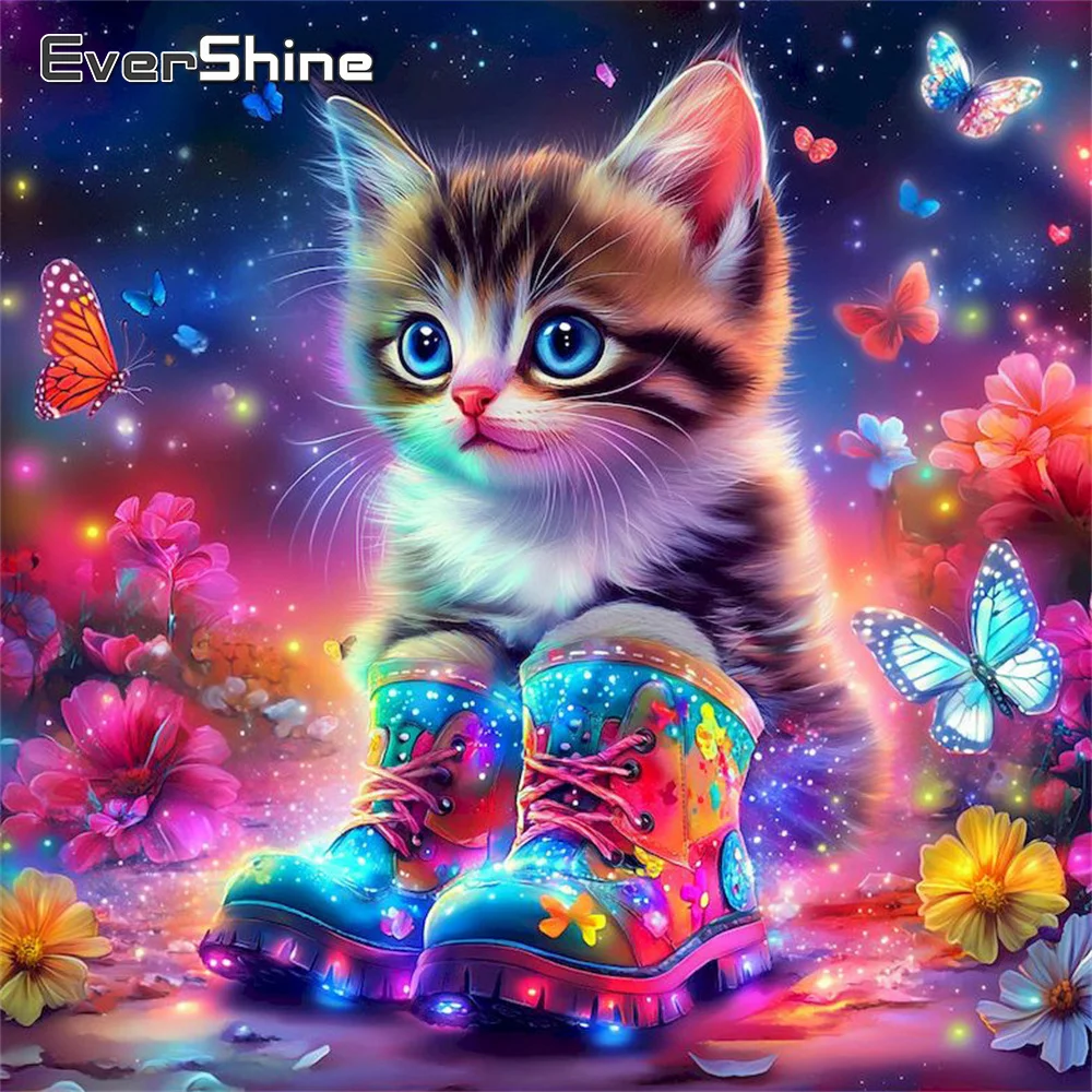

EverShine Diamond Mosaic Cat Animal Cross Stitch Painting Flower Picture Rhinestones Embroidery Butterfly 5D DIY Handmade Gift