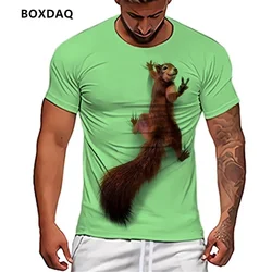 Summer New Men's Squirrel Pattern T-Shirts Short Sleeve Funny 3D Animal Print Street Hip Hop Male Tees 6XL Plus Size Casual Tops