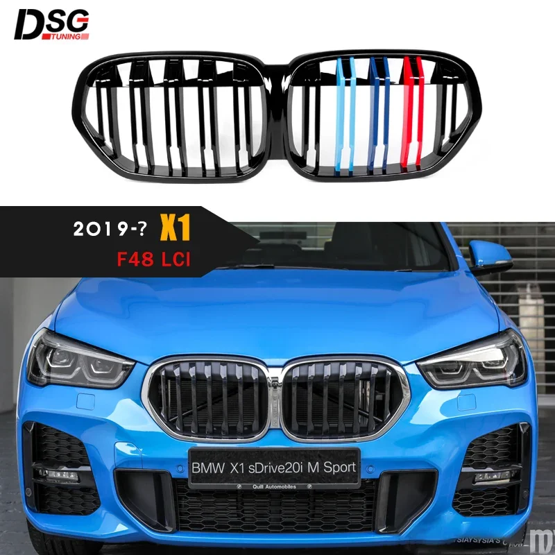 

Dual Line Glossy ABS Replacement Auto Front Bumper Kidney Racing Grille For BMW X1 SUV F48 LCI 2019- Car Styling Grills
