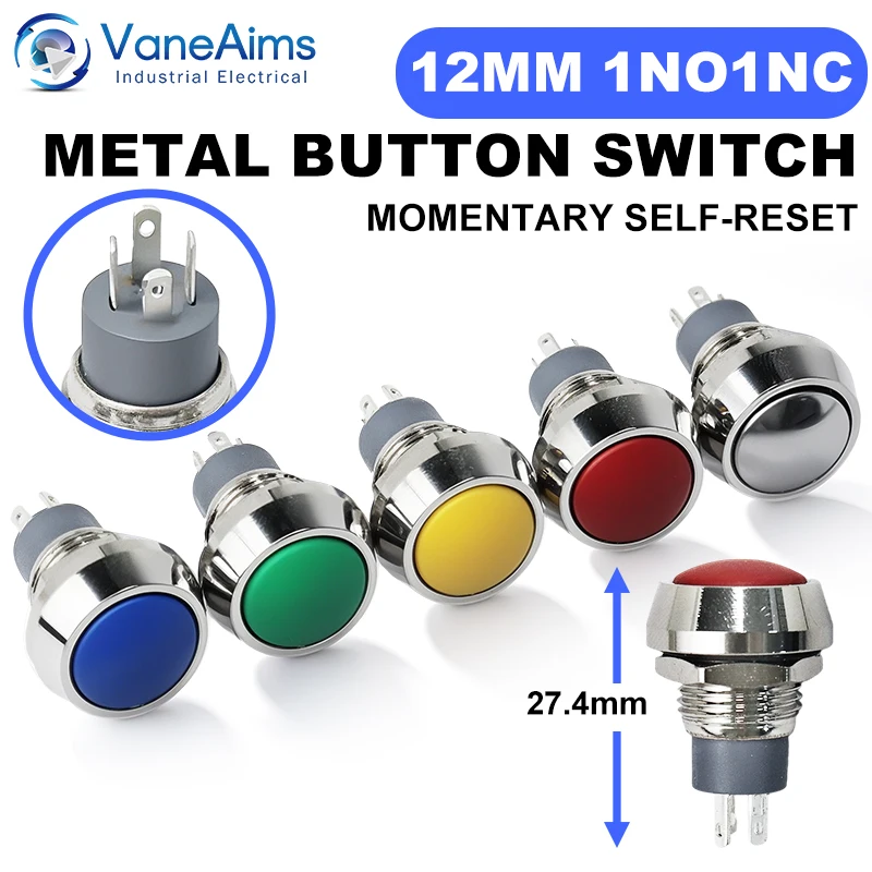 

12mm 1NO1NC Momentary Push Button Switch On Off Self Reset Silver Red Blue Green Yellow Mini Electric Switch without Fixation