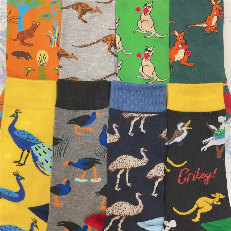 Adult Crew Unisex Funny Cute Socks Little Kiwi Ostrich Peacock Bird Australia Koala Bear Kangaroo Jump Hip Hop Large Size Sox